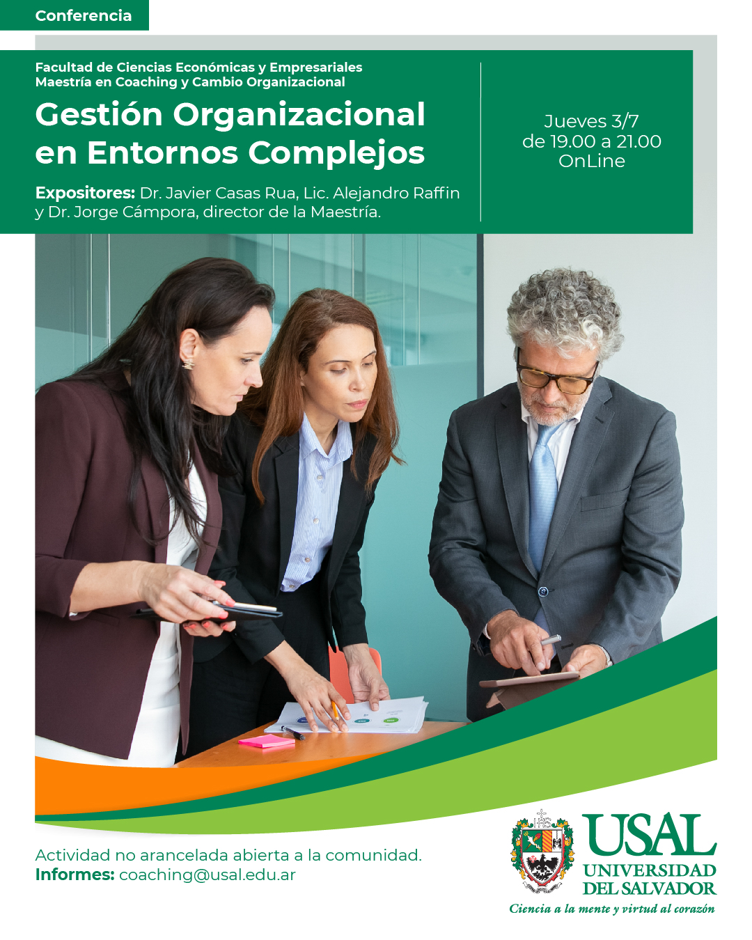 Portada de la actividad Conferencia Online sobre Gestión Organizacional en Entornos Complejos. Disp Dec. Nro 264/25