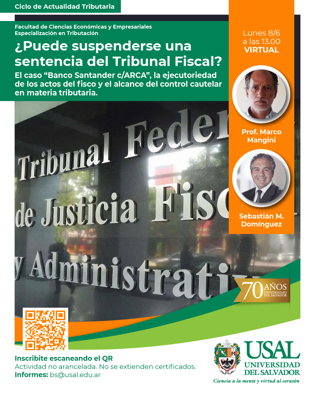Portada de la actividad ¿PUEDE SUSPENDERSE UNA SENTENCIA DEL TRIBUNAL FISCAL?. CICLO DE CHARLAS ACTUALIDAD TRIBUTARIA. DISP VRID 3/2026