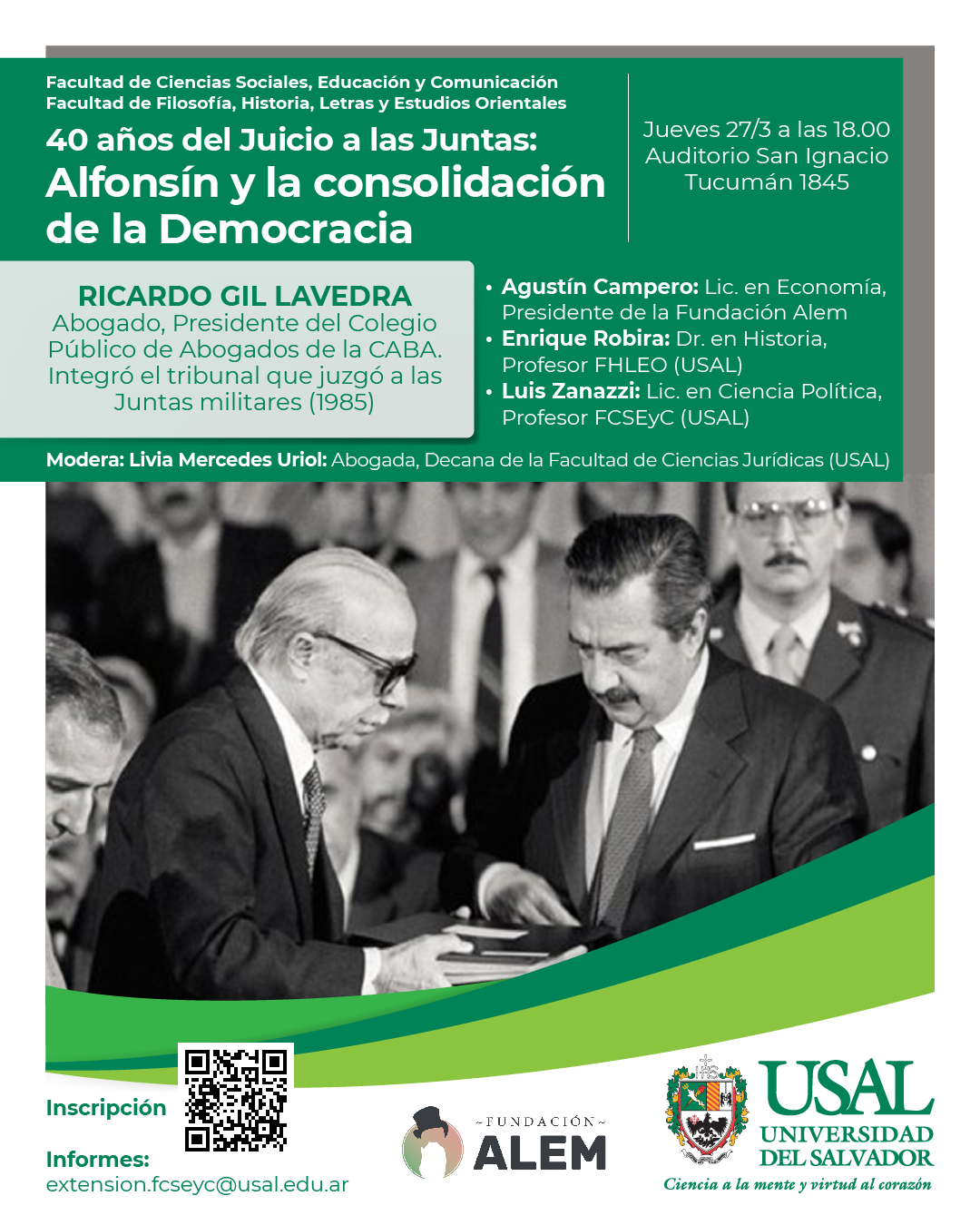Portada de la actividad 40 años del Juicio a las Juntas: Alfonsín y la consolidación de la Democracia (DD: 16/25)