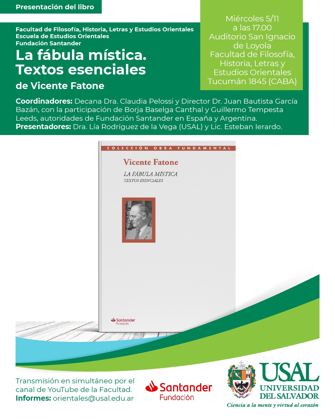 Portada de la actividad Presentación del libro de Vicente Fatone: La fábula mística. Textos esenciales (DD 168/25)