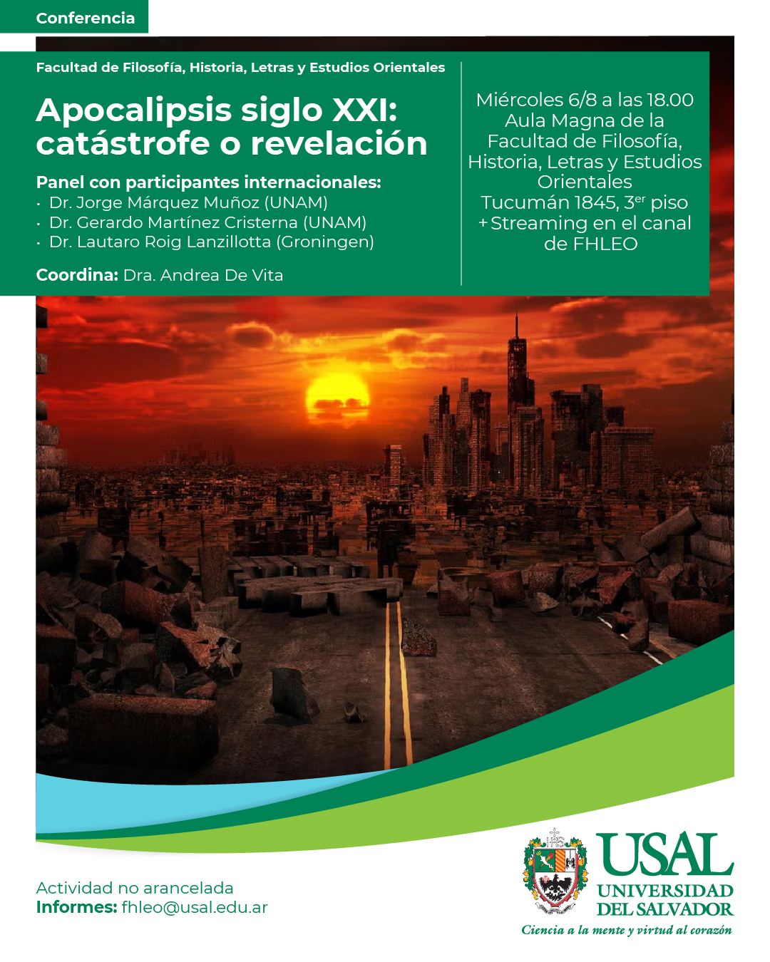 Portada de la actividad Conferencia: “Apocalipsis siglo XXI: catástrofe o revelación” (DD 135/25)