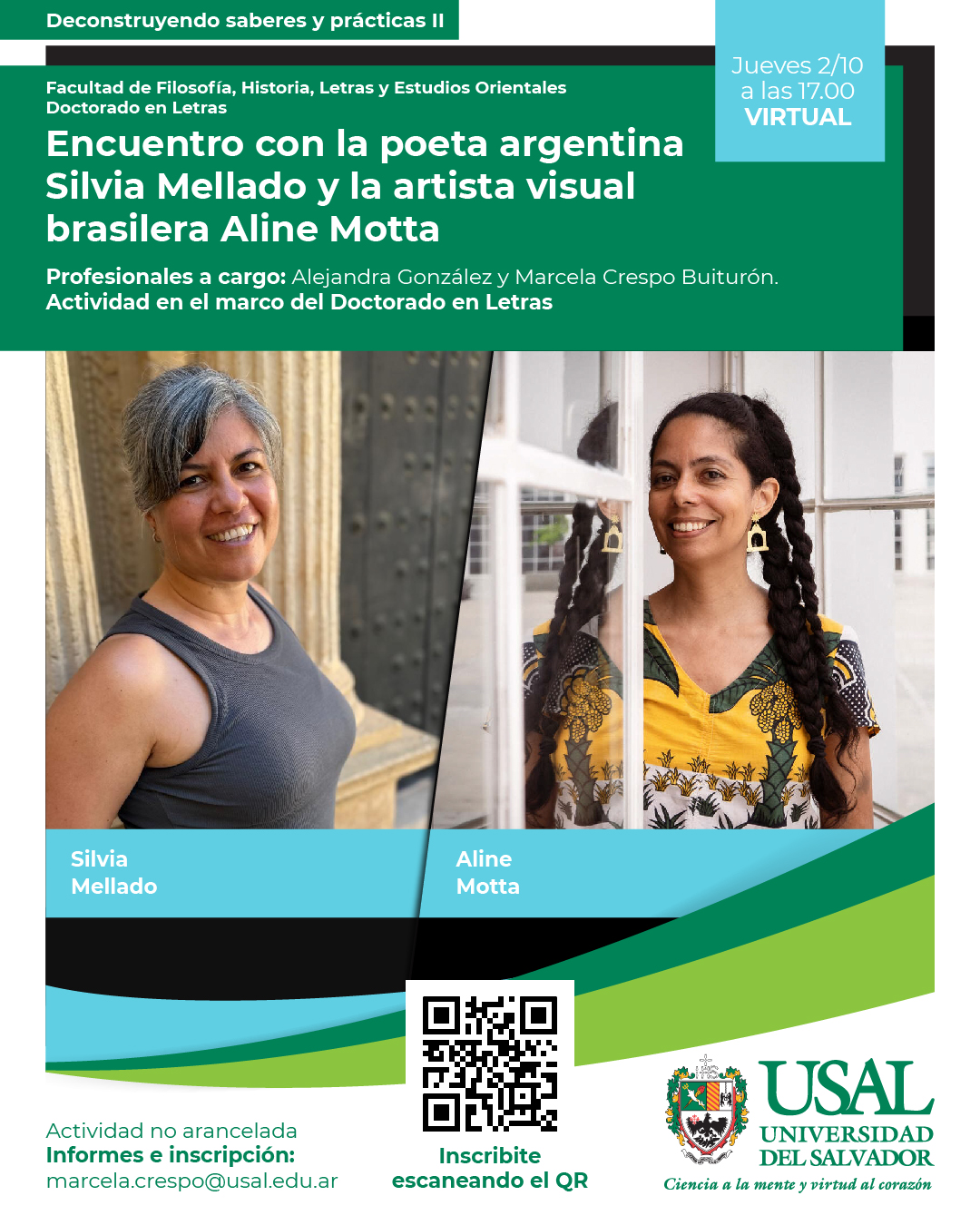 Portada de la actividad Deconstruyendo saberes y prácticas II: Encuentro con la poeta neuquina Silvia Mellado (D.D. 149/25)