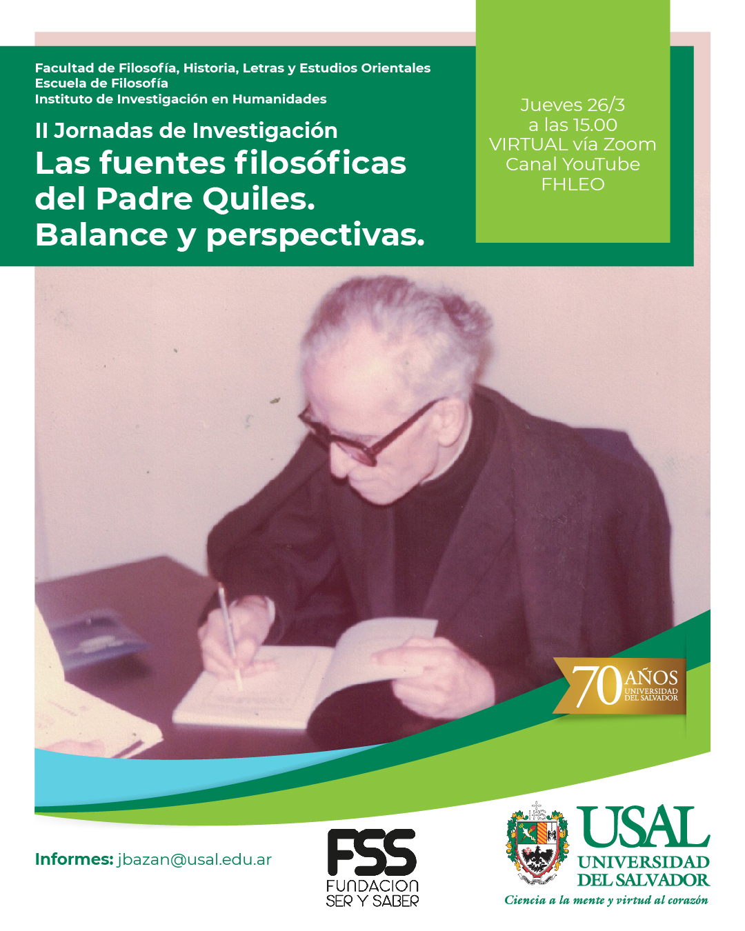 Portada de la actividad II Jornadas de Investigación: Las fuentes filosóficas del Padre Quiles. Balance y perspectivas.  (En el marco del PI SIGEVA-USAL No. 80020230100036US)