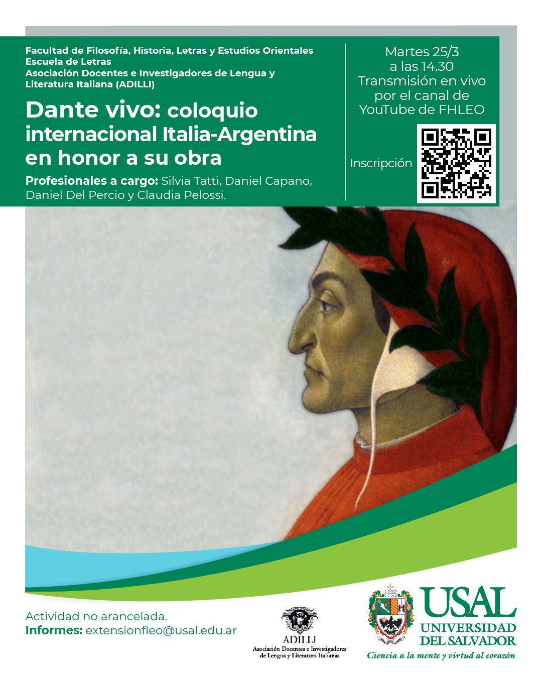 Portada de la actividad Dante vivo: coloquio internacional Italia-Argentina en honor a su obra (R.R. 20/2025)