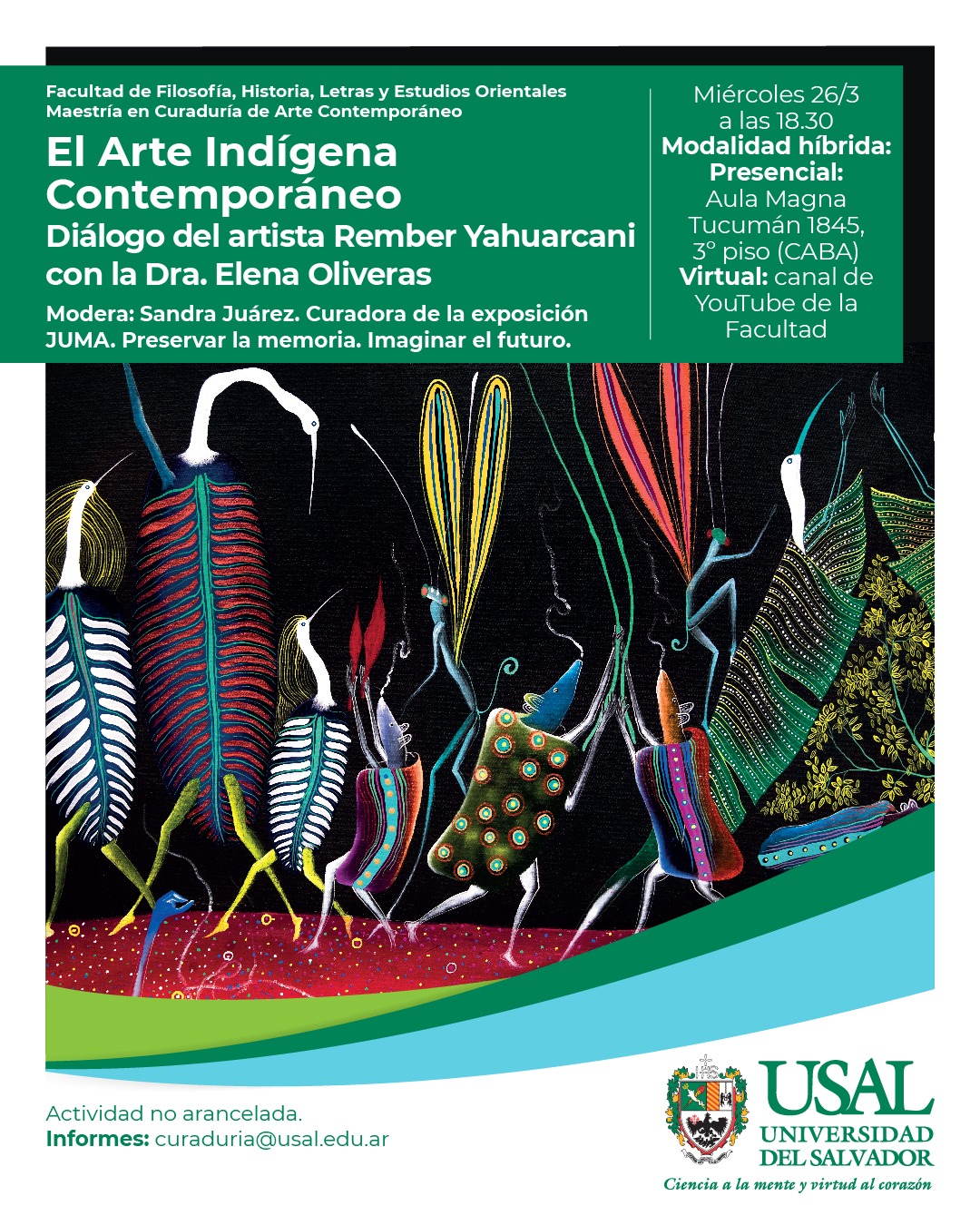 Portada de la actividad El Arte Indígena Contemporáneo. Diálogo del artista Rember Yahuarcani con la Dra Elena Oliveras (D.D. 37/2025)