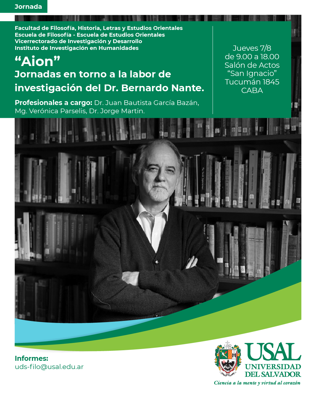 Portada de la actividad “Aion”: Jornadas en torno a la labor de investigación del Dr. Bernardo Nante (R.R. 73/2025)