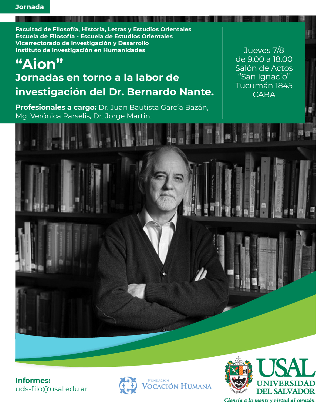 Portada de la actividad “Aion”: Jornadas en torno a la labor de investigación del Dr. Bernardo Nante (R.R. 73/2025)