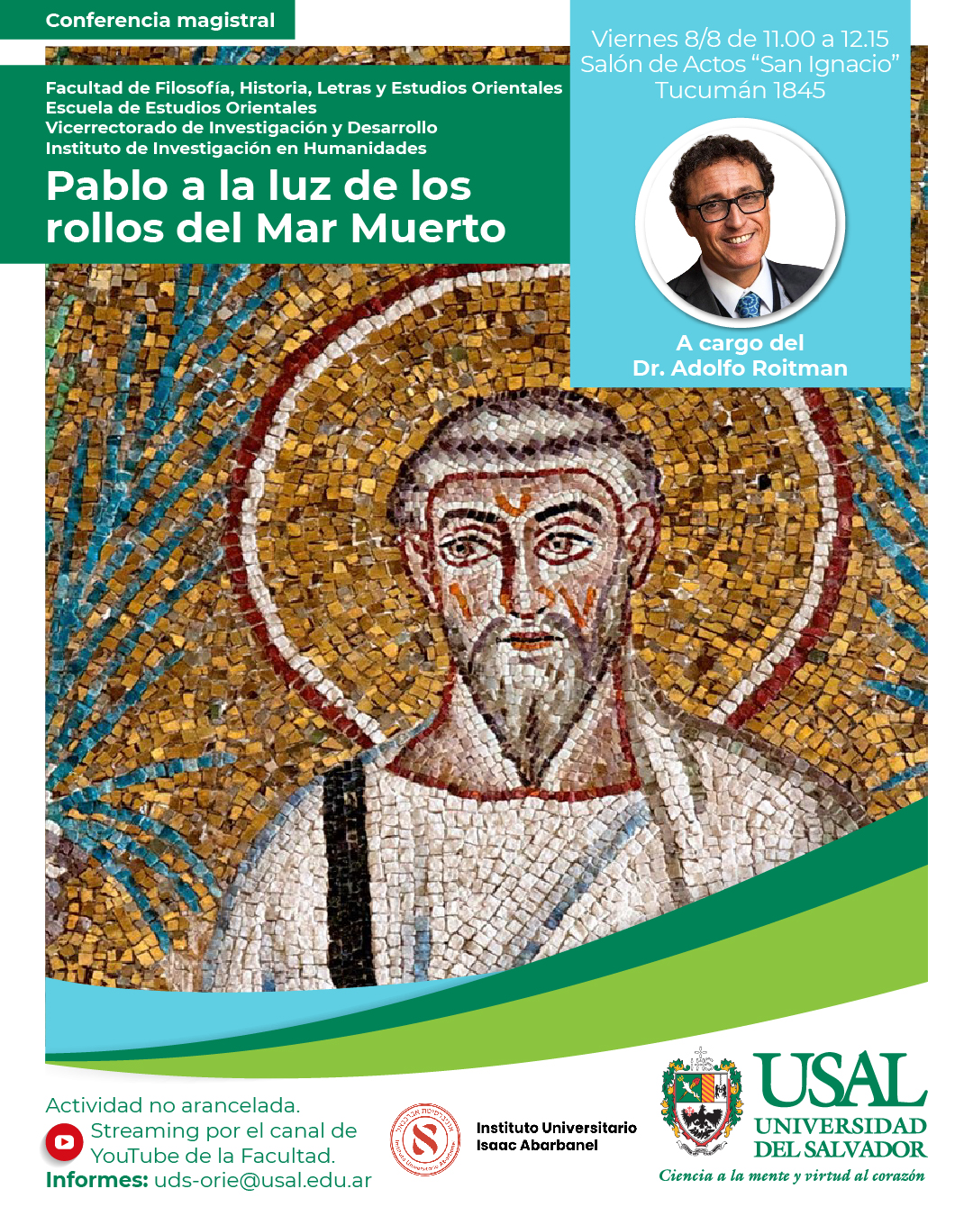 Portada de la actividad Conferencia del Dr. Adolfo Roitman  “Pablo a la luz de los rollos del Mar Muerto