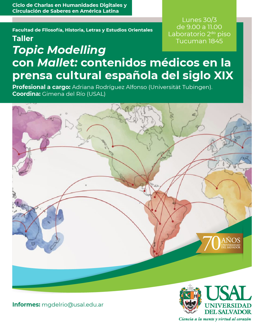 Portada de la actividad Taller de Topic Modelling con Mallet: contenidos médicos en la prensa cultural española del siglo XIX. Adriana Rodríguez Alfonso (Universität Tubingen). (RV 13/26)