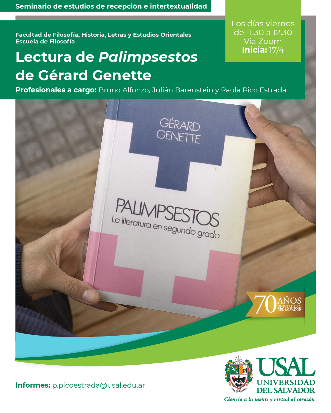 Portada de la actividad Seminario de estudios de recepción e intertextualidad: lectura de Palimpsestos de Gérard Genette (DD 50/26)