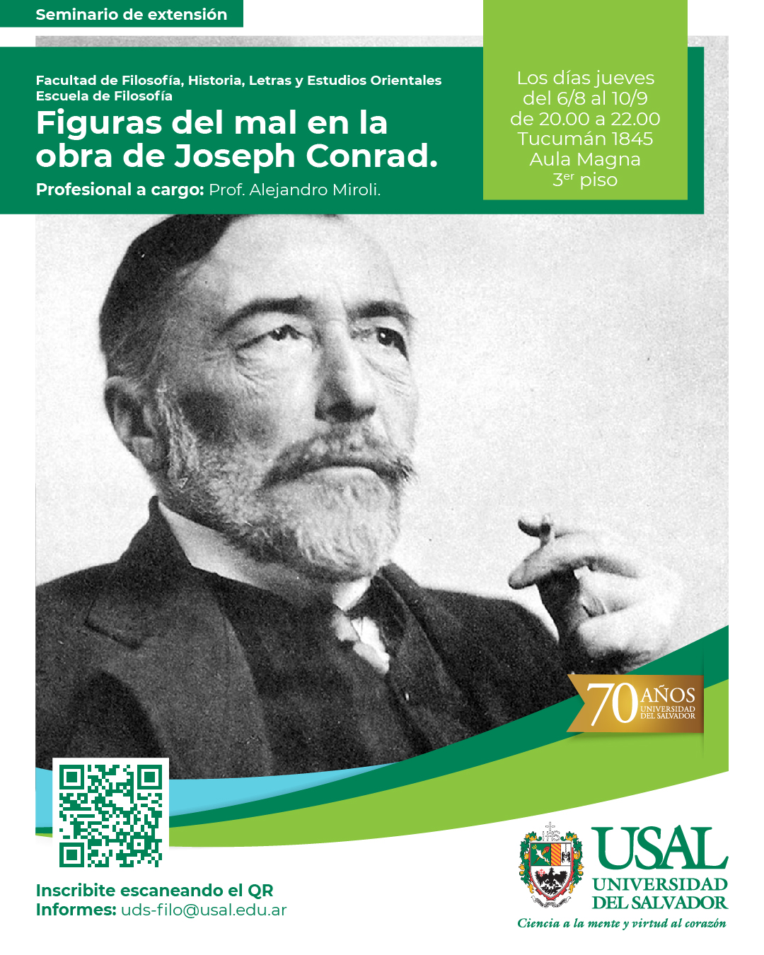 Portada de la actividad Seminario de extensión “Figuras del mal en la obra de Joseph Conrad” (RV 32/26)