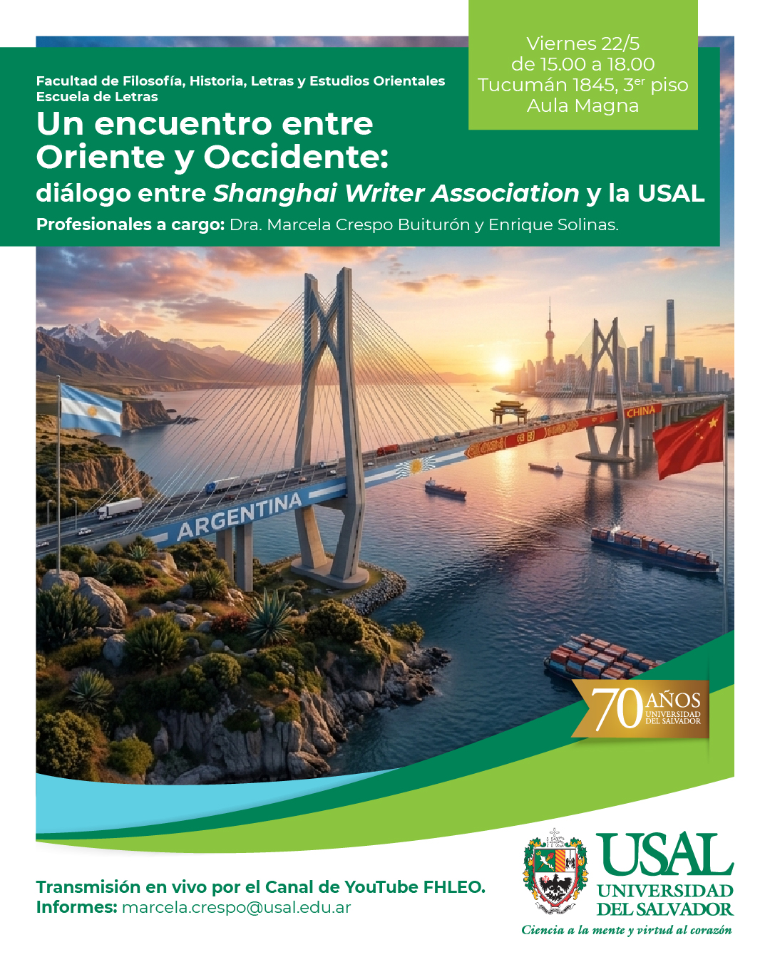 Portada de la actividad Un encuentro entre Oriente y Occidente: diálogo entre  Shanghai Writer Association y la USAL	(RV 42/26)