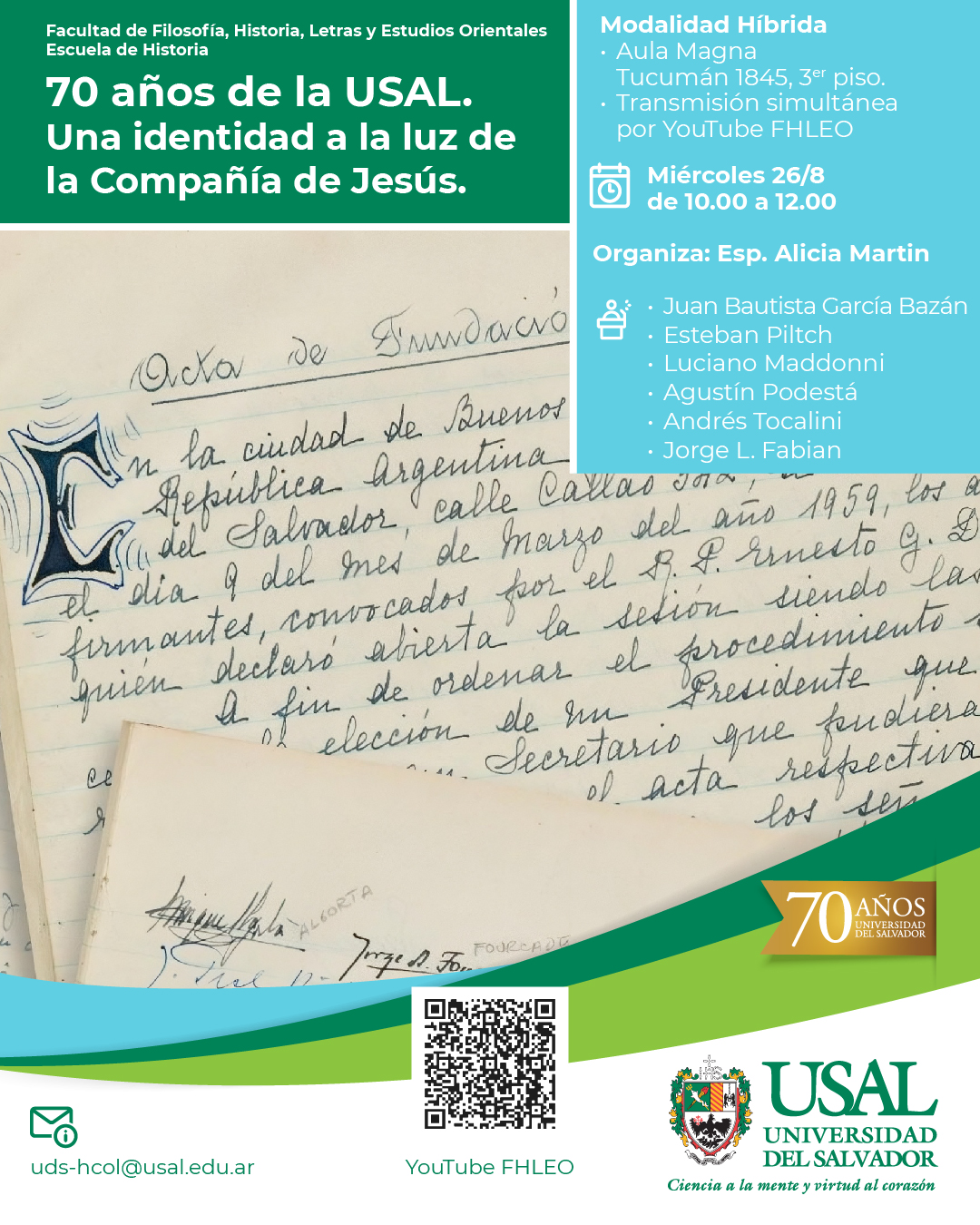 Portada de la actividad 70 años de la USAL. Una identidad a la luz de la Compañía de Jesús. (DVRID 163/2026)