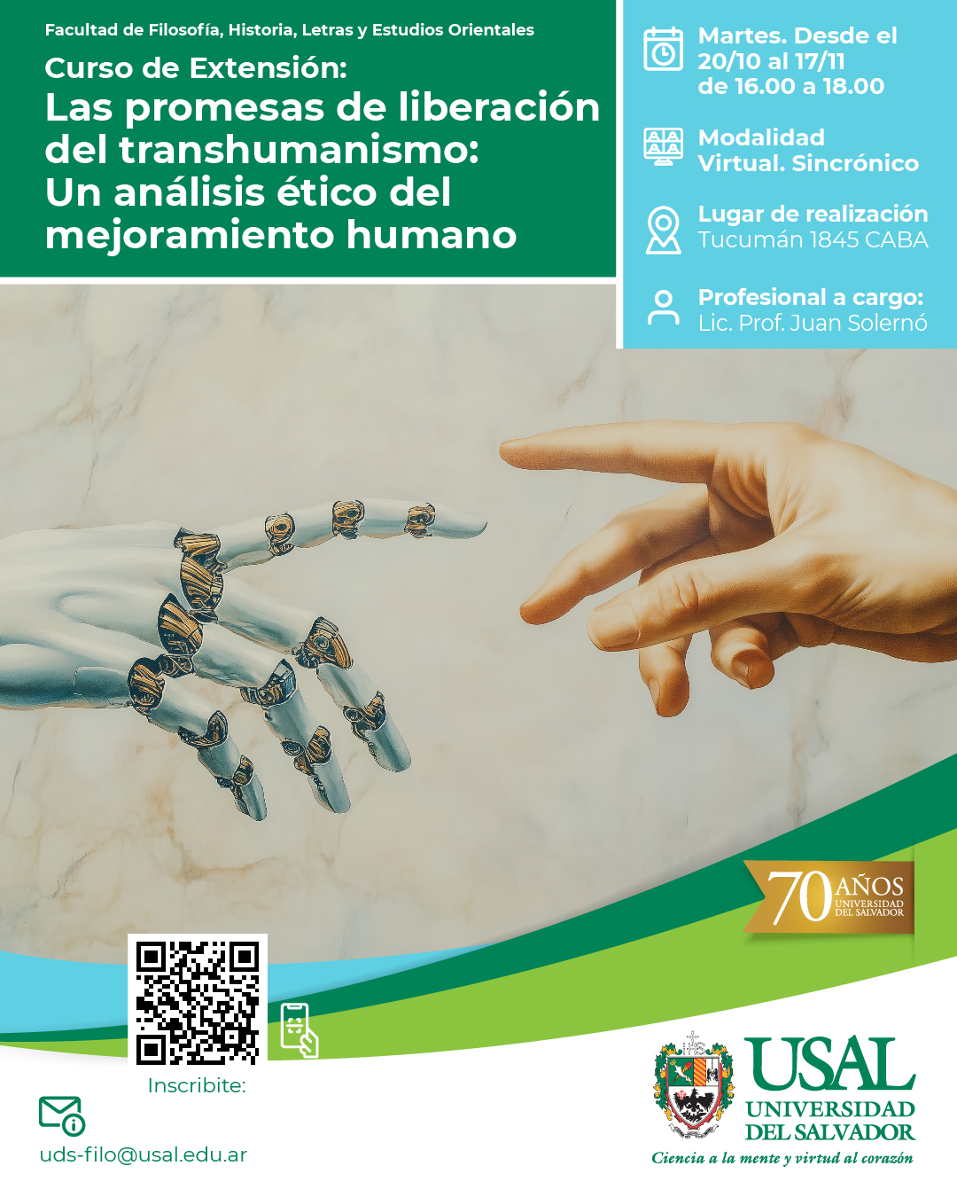Portada de la actividad Curso: Las promesas de liberación del transhumanismo: un análisis ético del mejoramiento humano (DVRID 176/2026)