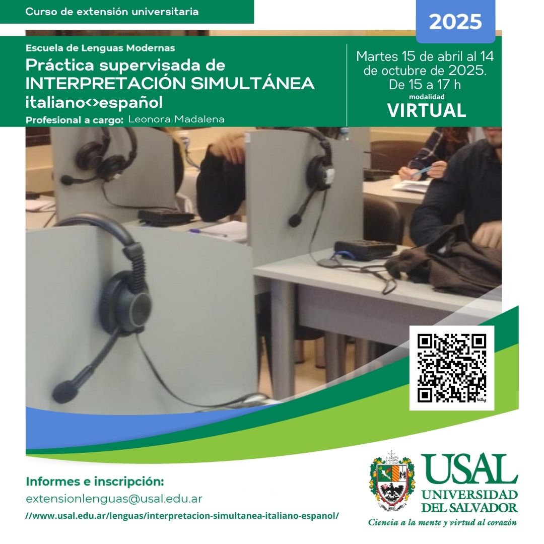 Portada de la actividad Práctica supervisada de INTERPRETACIÓN SIMULTÁNEA italianoespañol (D. V. Nº38/2025)