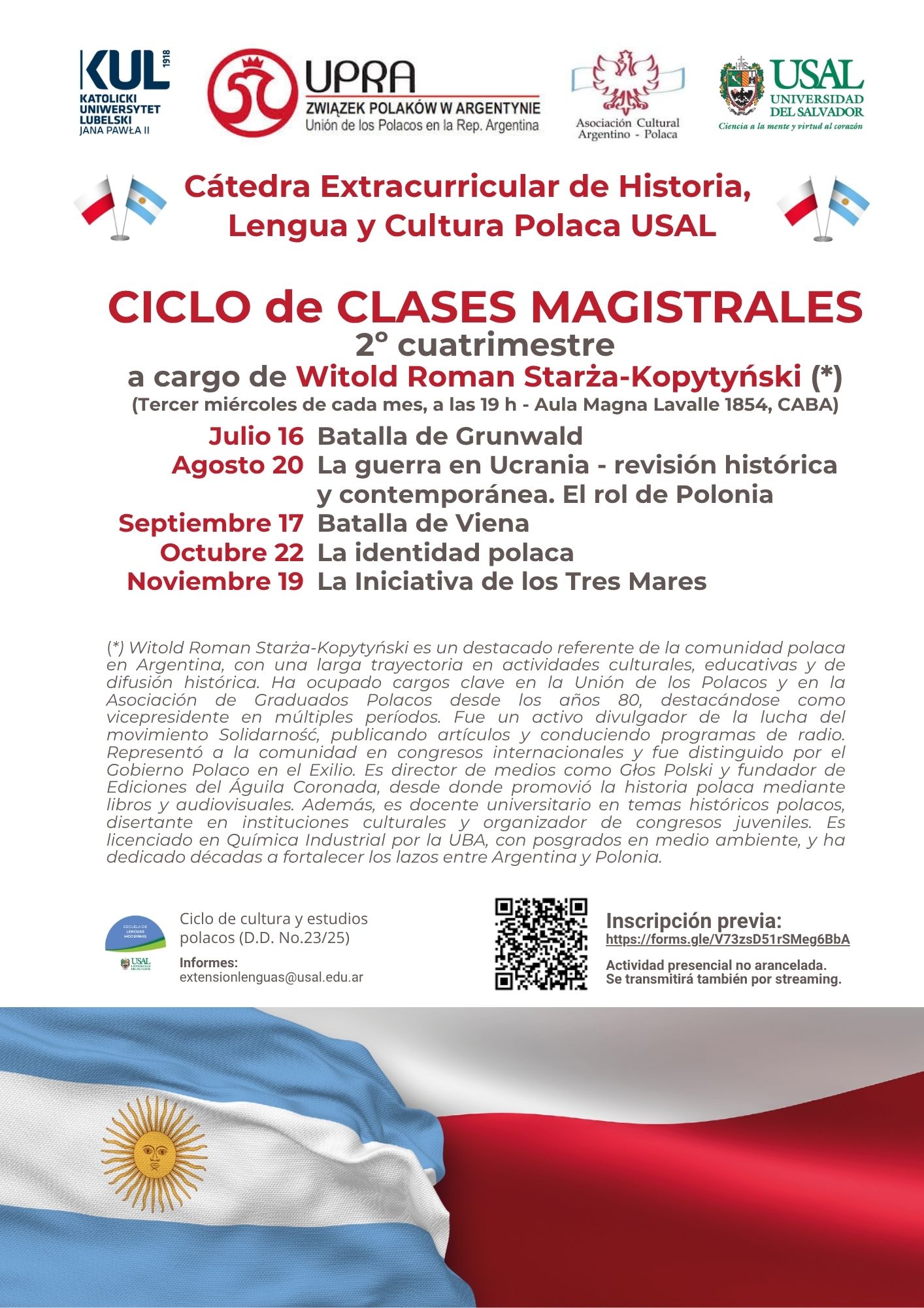 Portada de la actividad Ciclo de clases magistrales - 2º cuatrimestre - Ciclo de Cultura y Estudios Polacos (D. D. Nº23/25)