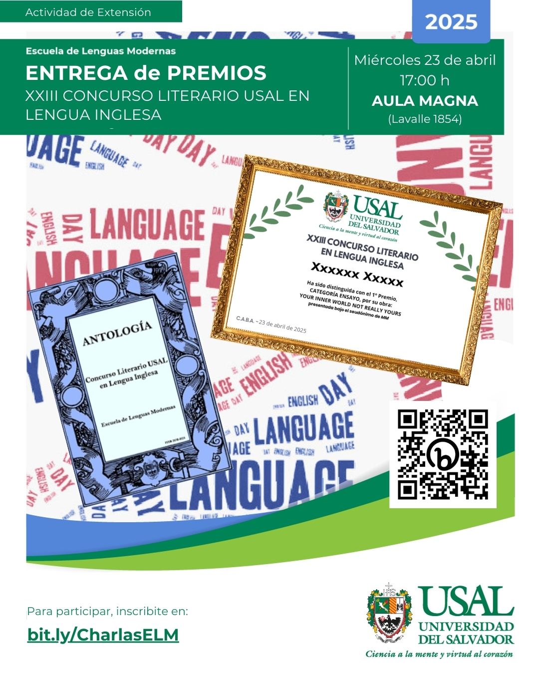 Portada de la actividad Entrega de Premios - CONCURSO LITERARIO USAL en Lengua Inglesa XXIII (DD Nº52/24)