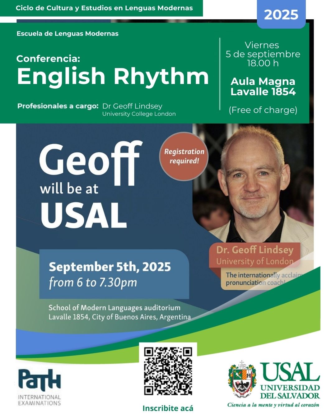 Portada de la actividad Conferencia: «English Rhythm» - Ciclo de Cultura y Estudios en Lenguas Modernas (D.D.No.15/25)