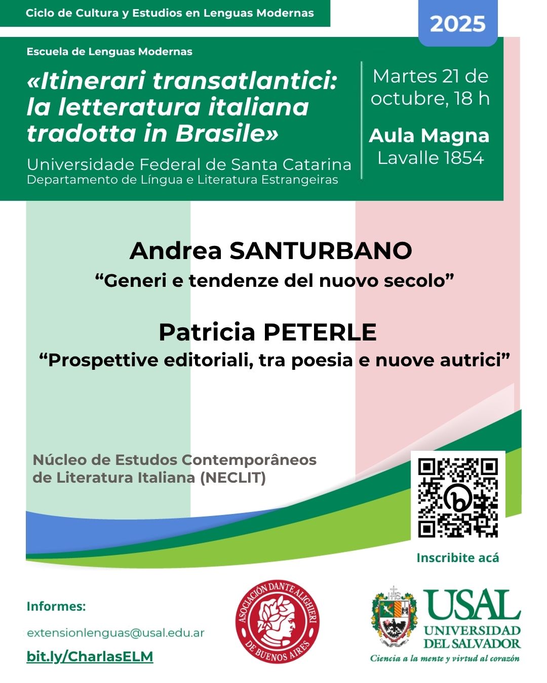 Portada de la actividad Conferencia «Itinerari transatlantici: la letteratura italiana tradotta in Brasile» - Ciclo de Cultura y Estudios en Lenguas Modernas (D.D.No.15/25)