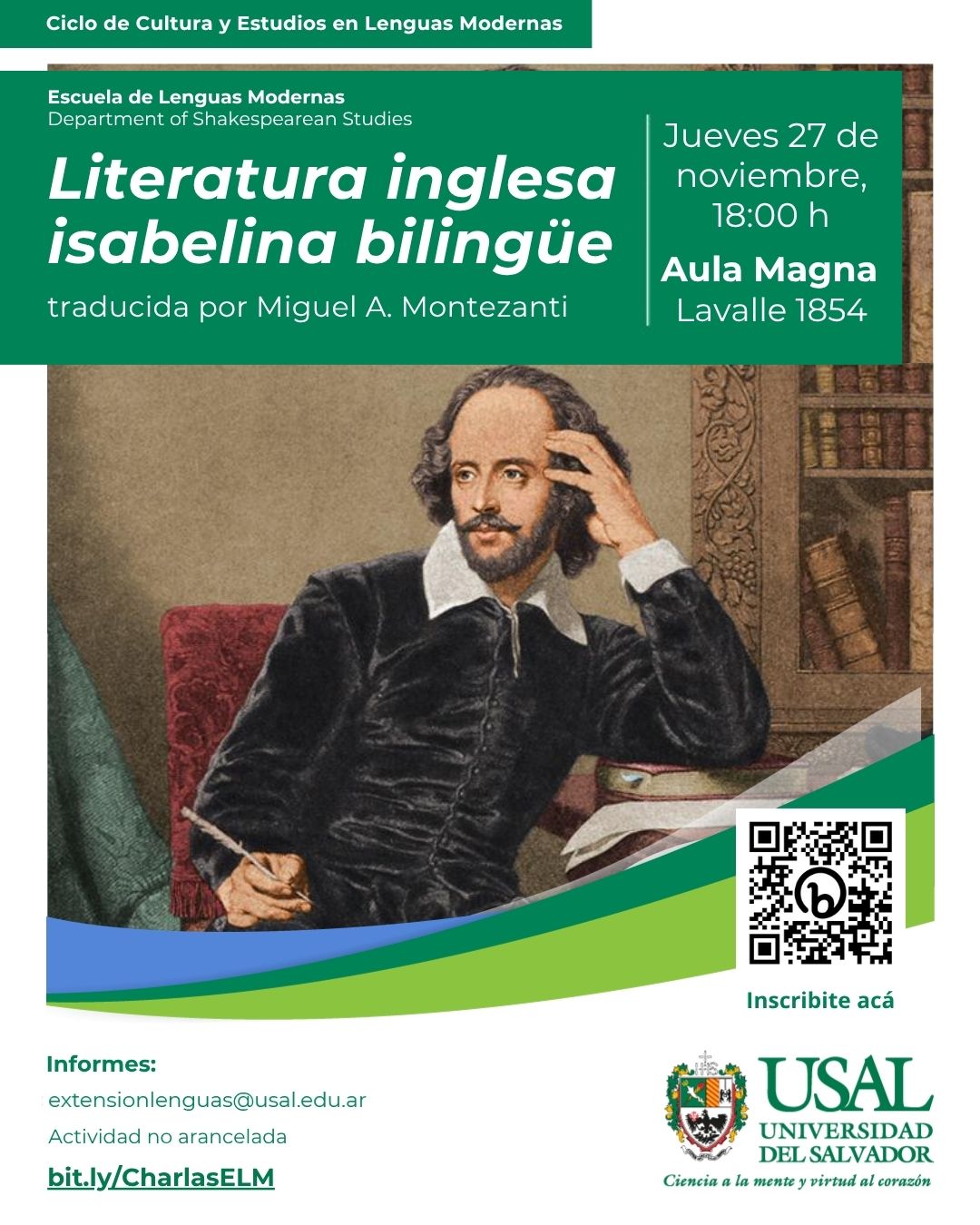 Portada de la actividad Conferencia «Literatura inglesa isabelina bilingüe traducida» - Ciclo de Cultura y Estudios en Lenguas Modernas (D.D.No.15/25)