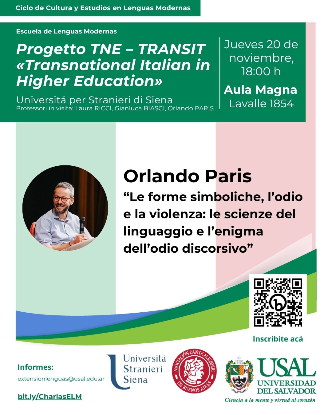 Portada de la actividad Conferencia «Le forme simboliche, l’odio e la violenza: le scienze del linguaggio e l’enigma dell’odio discorsivo» - Ciclo de Cultura y Estudios en Lenguas Modernas (D.D.No.15/25)
