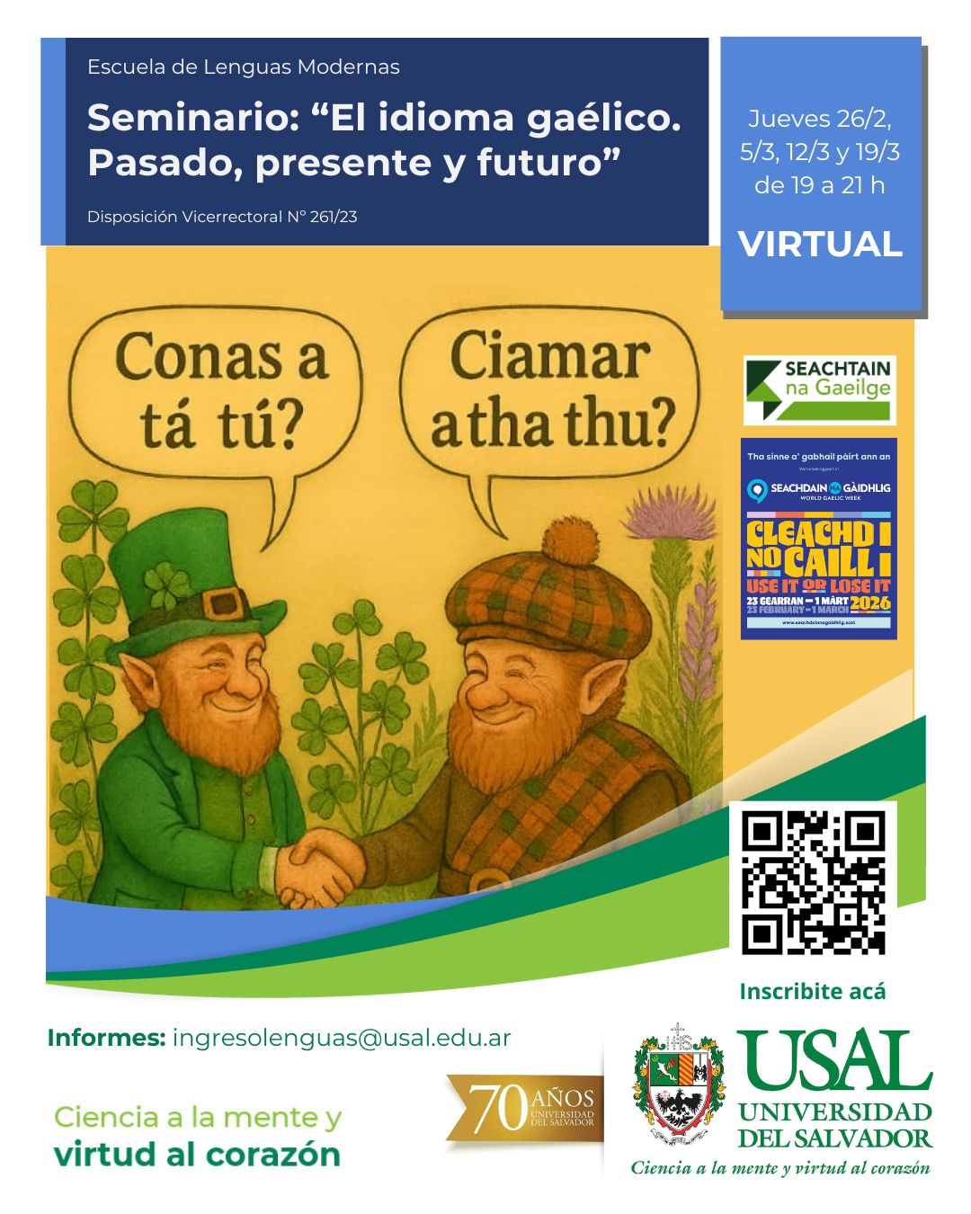 Portada de la actividad Seminario: “El idioma gaélico. Pasado, presente y futuro” (D. V. No.261/25)