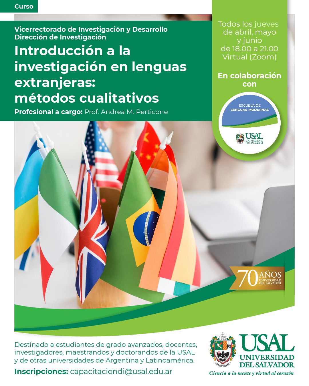 Portada de la actividad Seminario: “Introducción a la investigación en lenguas extranjeras: métodos cualitativos” (D. V. No.25/26)