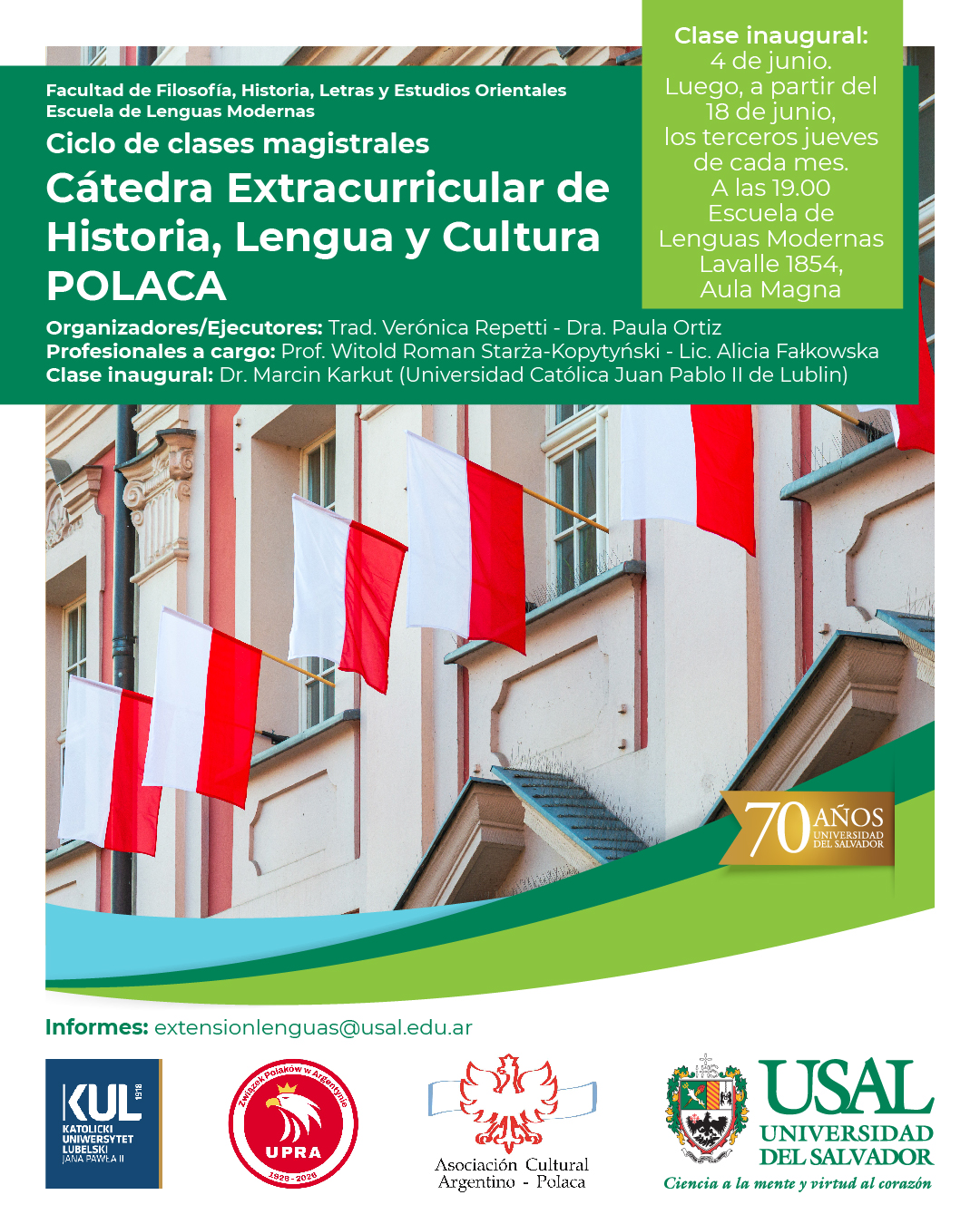 Portada de la actividad Clases magistrales - Ciclo de Cultura y Estudios Polacos (D. Dec. Nº068-26)