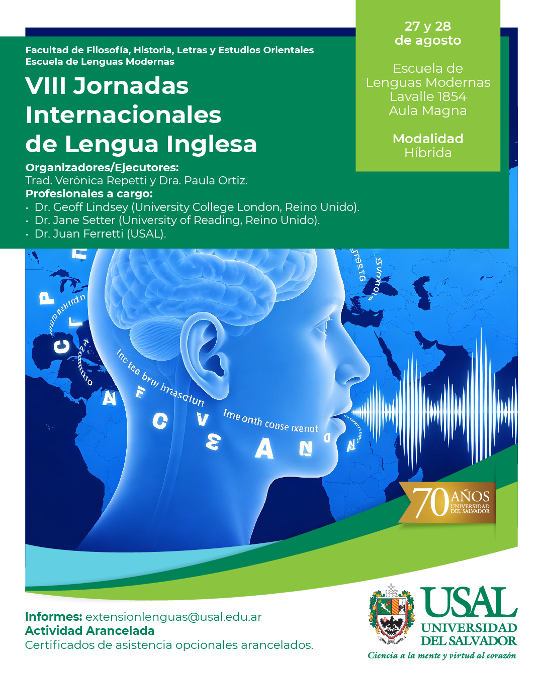 Portada de la actividad VIII Jornadas Internacionales de Lengua Inglesa - 70º aniversario USAL (D.VRID Nº76/2026)