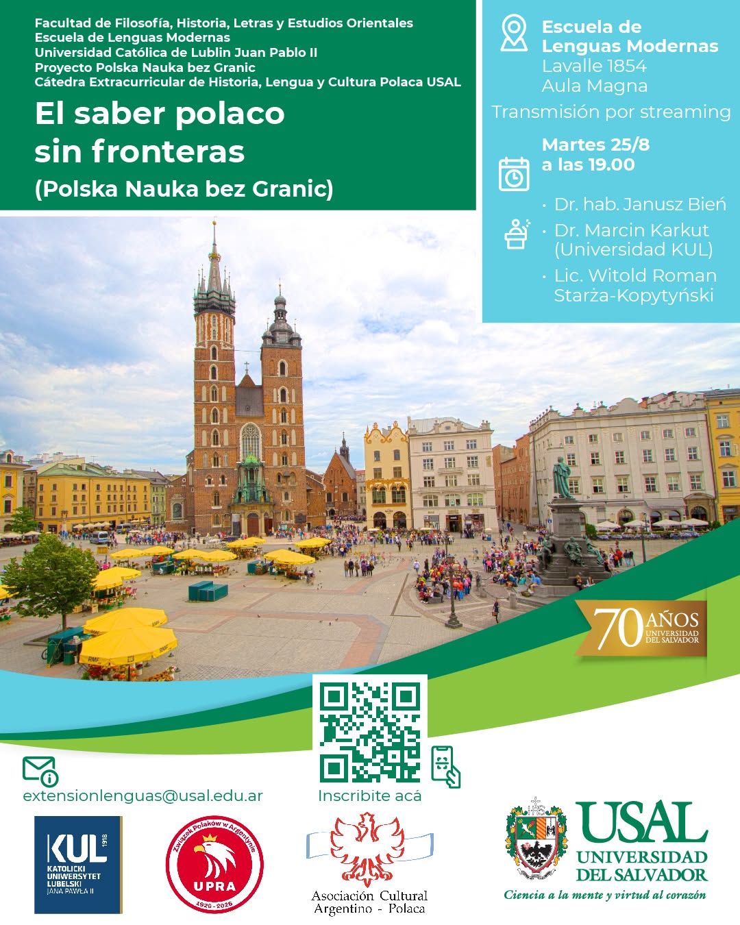 Portada de la actividad Clases magistrales - Proyecto «EL SABER POLACO SIN FRONTERAS» - Ciclo de Cultura y Estudios Polacos (D. Dec. Nº068-26)