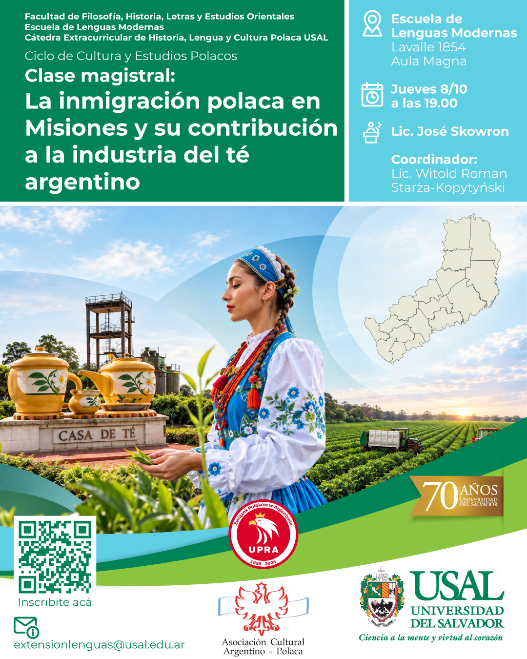 Portada de la actividad Clase magistral «La inmigración polaca en Misiones y su contribución a la industria del té argentino»  - Ciclo de Cultura y Estudios Polacos (D. Dec. Nº068-26)