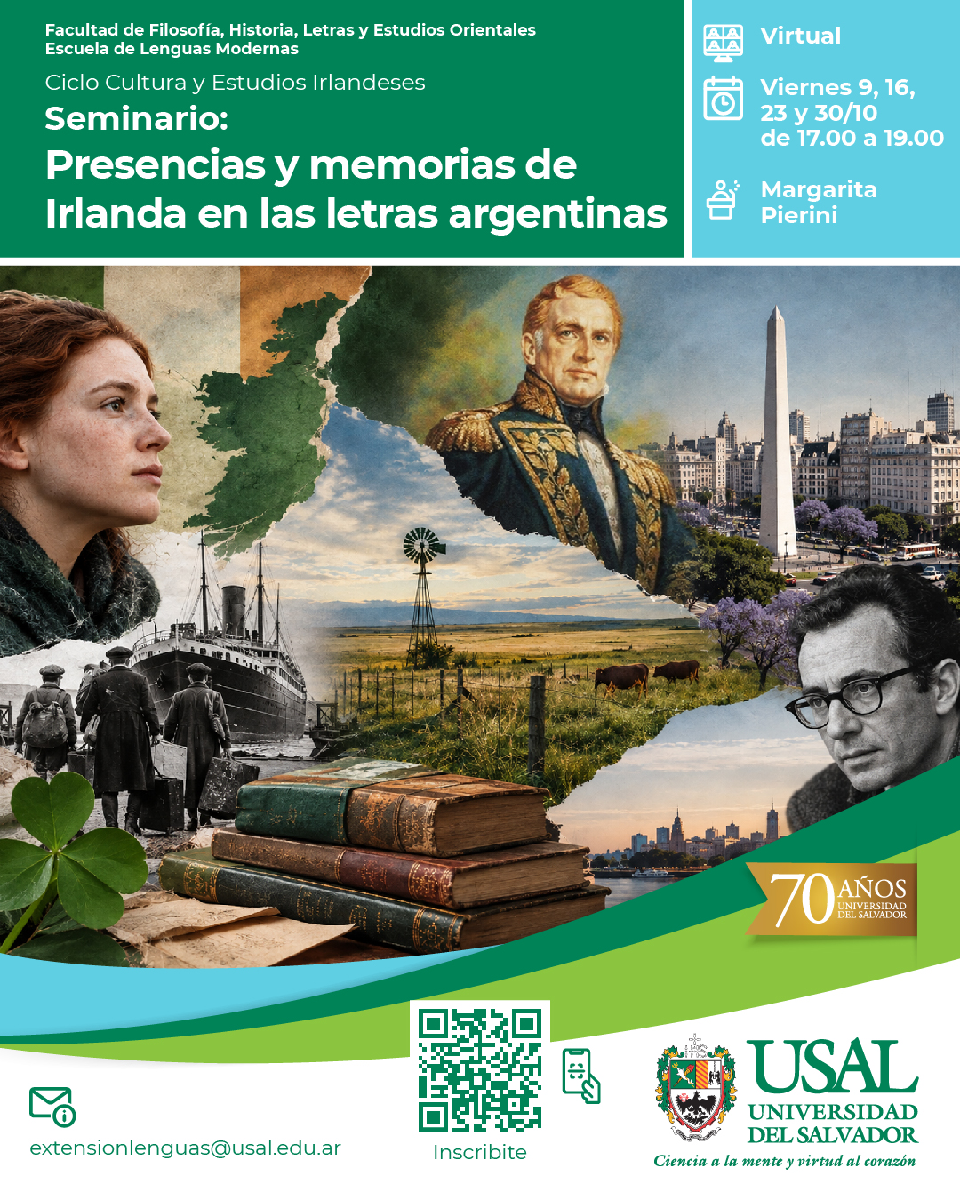 Portada de la actividad Seminario A: “Presencias y memorias de Irlanda en las letras argentinas” - Ciclo de Cultura y Estudios Irlandeses (D.Dec. No.067/26)