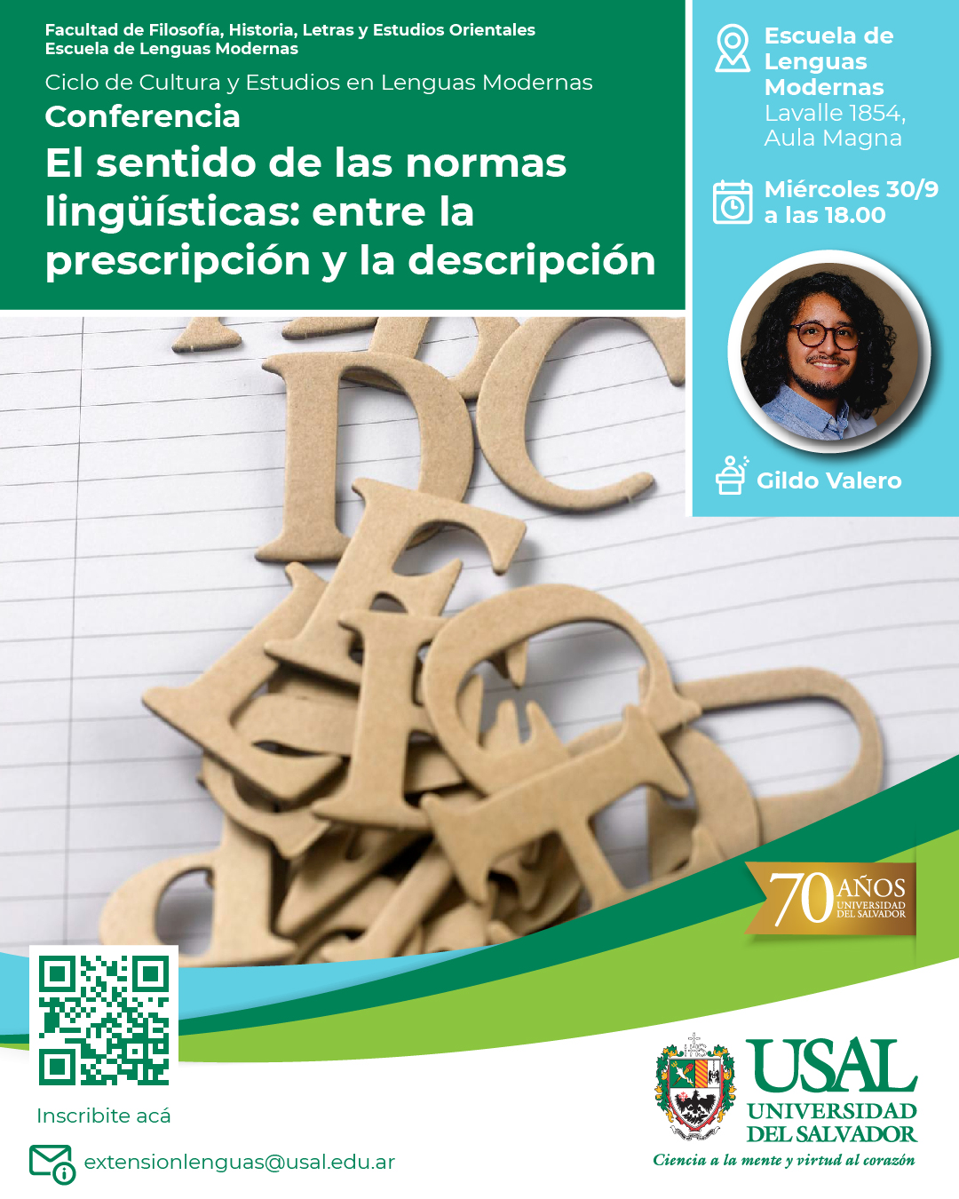 Portada de la actividad Conferencia: «El sentido de las normas lingüísticas: entre la prescripción y la descripción» - Ciclo de Cultura y Estudios en Lenguas Modernas (D.Dec. No.066/26)