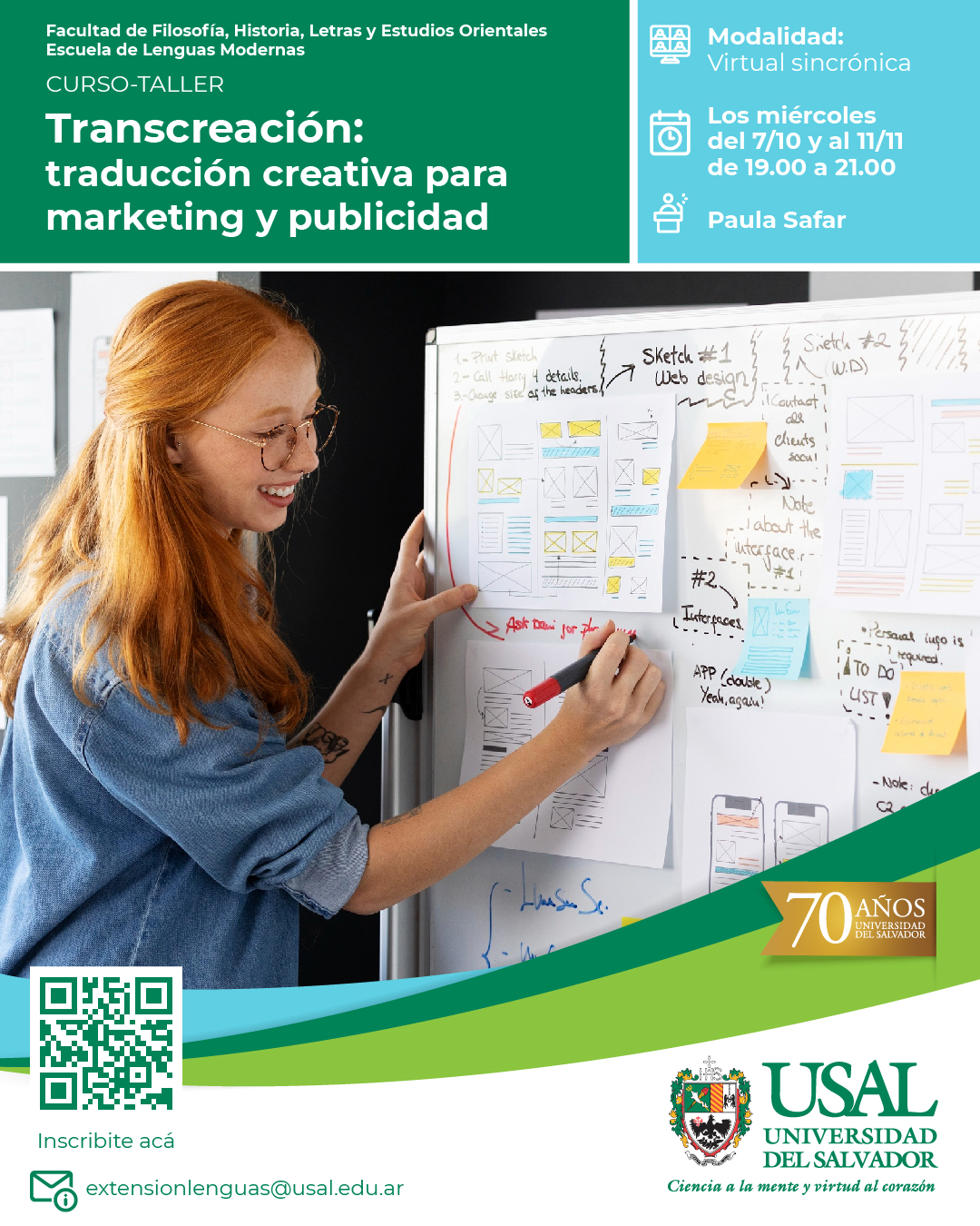 Portada de la actividad CURSO-TALLER: TRANSCREACIÓN: TRADUCCIÓN CREATIVA PARA MARKETING Y PUBLICIDAD (D.V.No.134/26)