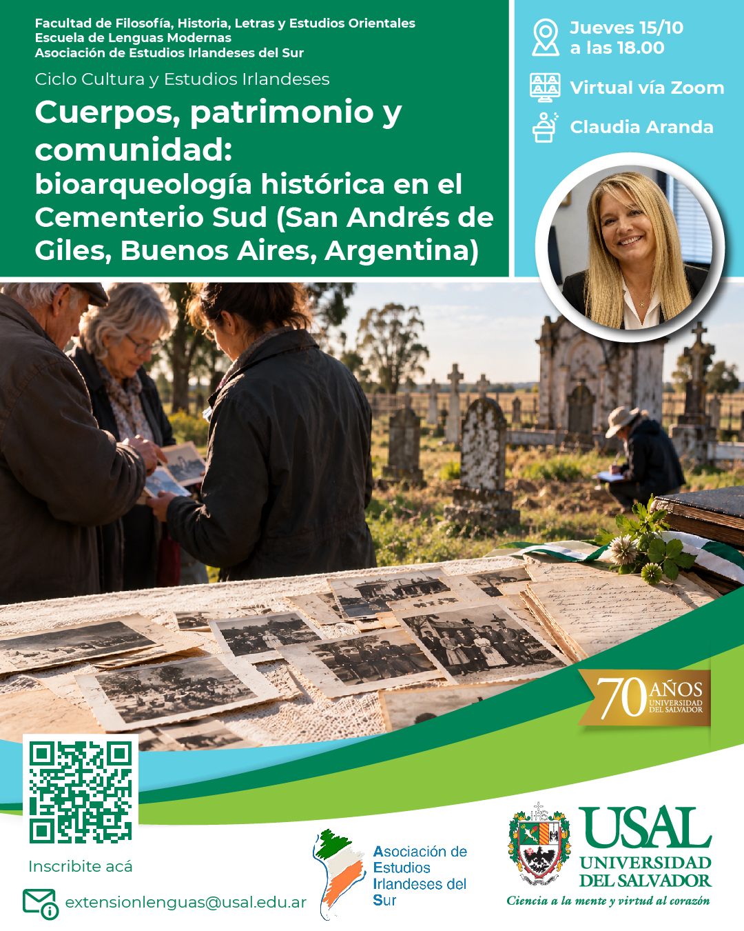 Portada de la actividad Cuerpos, patrimonio y comunidad: bioarqueología histórica en el Cementerio Sud (San Andrés de Giles, Buenos Aires, Argentina) - Ciclo de Cultura y Estudios Irlandeses (D.Dec. No.067/26)