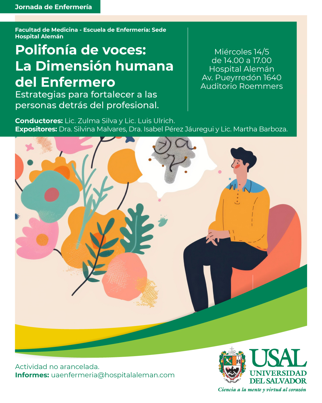 Portada de la actividad Jornada de Enfermería – Polifonía de voces: La Dimensión humana del Enfermero. Estrategias para fortalecer a las personas detrás del profesional.