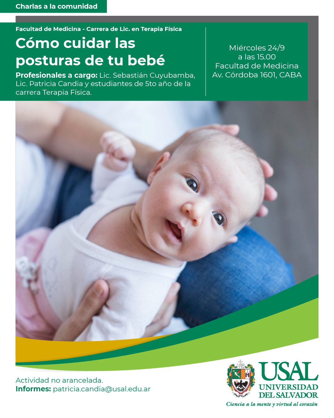 Portada de la actividad Charlas a la Comunidad “Como cuidar las posturas de tu bebé