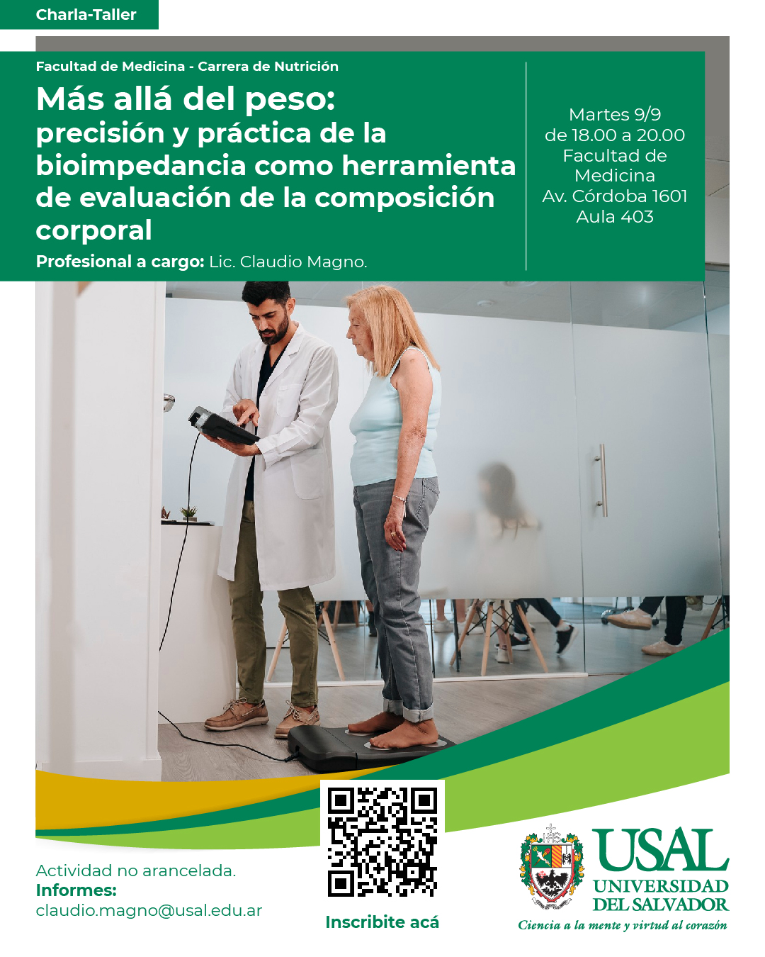 Portada de la actividad Charla-Taller “Más allá del peso: precisión y práctica de la bioimpedancia como herramienta de evaluación de la composición corporal.