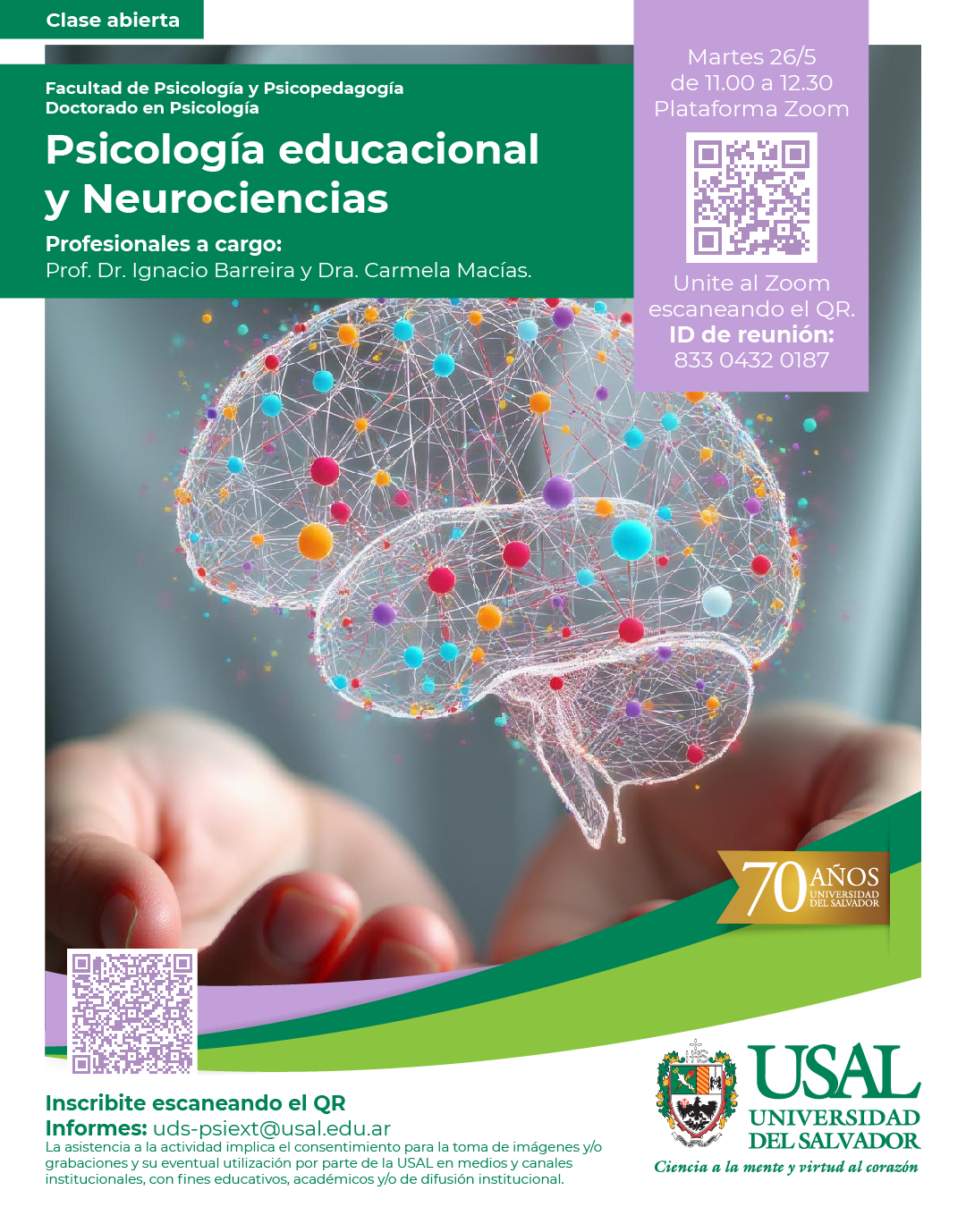 Portada de la actividad Clase abierta: Psicología educacional y Neurociencias (Disp. 46/26)